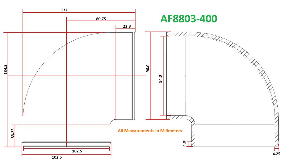 AF8803-400 - AEROFLOW 4" 90 DEG TURBO ELBOW 