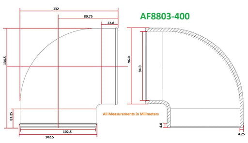 AF8803-400 - AEROFLOW 4" 90 DEG TURBO ELBOW 
