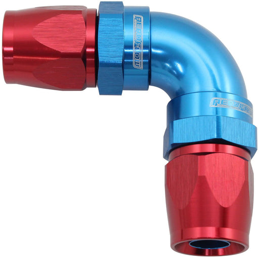 590 Series PTFE 90° Dual Hose Ends -8AN Blue/Red Finish.