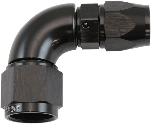 AF573-06-08DBLK-Aeroflow 200 Series Teflon Style One Piece 90 Degree Stepped Hose End -8AN to -6 Hose