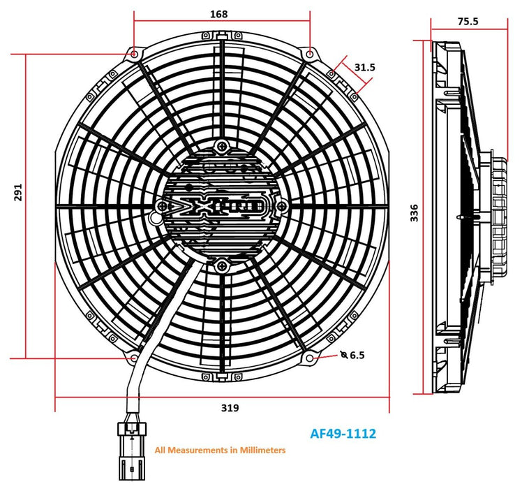 af49-1112- Aeroflow 12" Brushless Electric Fan with Straight Blades 2,100 CFM Rating. Non Reversable 