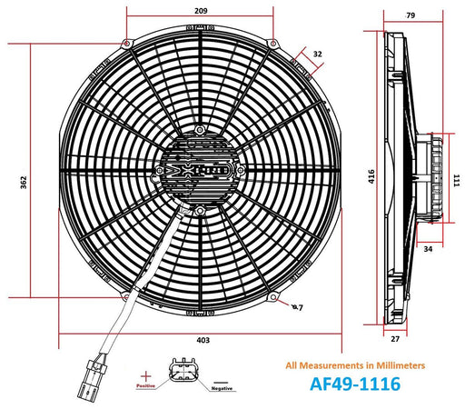 AF49-1116-Aeroflow 16" Brushless Electric Fan with Straight Blades  3,400 CFM Rating. Non Reversable3,