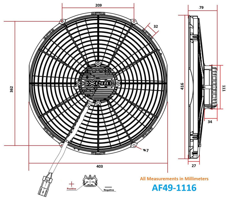 AF49-1116-Aeroflow 16" Brushless Electric Fan with Straight Blades  3,400 CFM Rating. Non Reversable3,