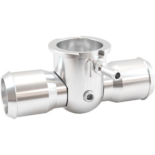 Billet Aluminium Inline Radiator Hose Filler- Silver Finish Suits 38mm Radiator Cap and 1-1/4"-20 Internal Thread 