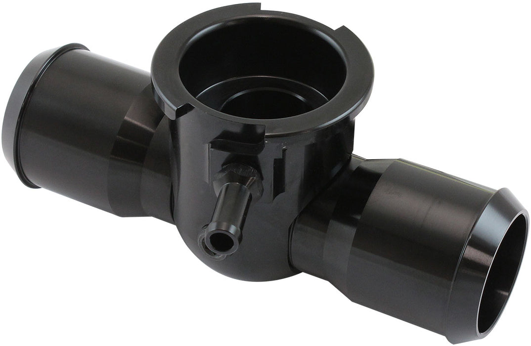 Billet Aluminium Inline Radiator Hose Filler- Black Finish Suits 38mm Radiator Cap and 1-1/4"-20 Internal Thread 