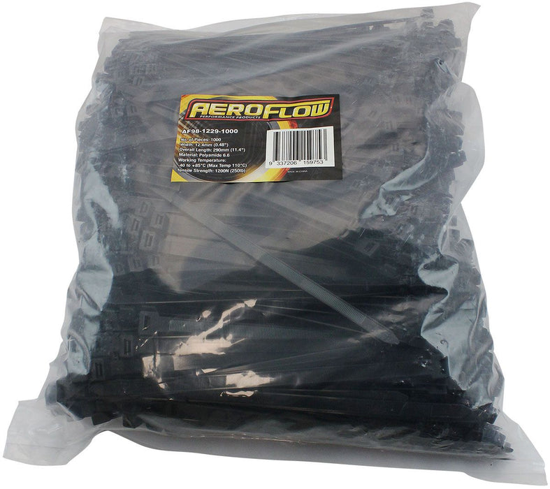 CABLE TIE 12.4mm WIDE x 290mm LONG 1000 PACK BLACK ZIP TIE PA66