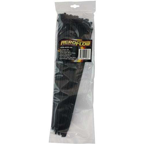 HIGH TEMP CABLE TIE 4.8 x 380mm 100 PACK BLACKZIP TIE PA46