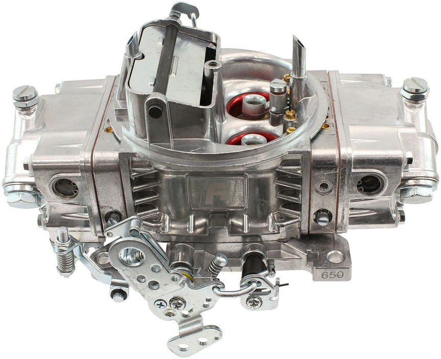 Aeroflow 650cfm 4-Barrel Double Pumper Carburettor with Mechanical Secondaries Square bore 4150 Flange, Electric Choke, Silver Finish 