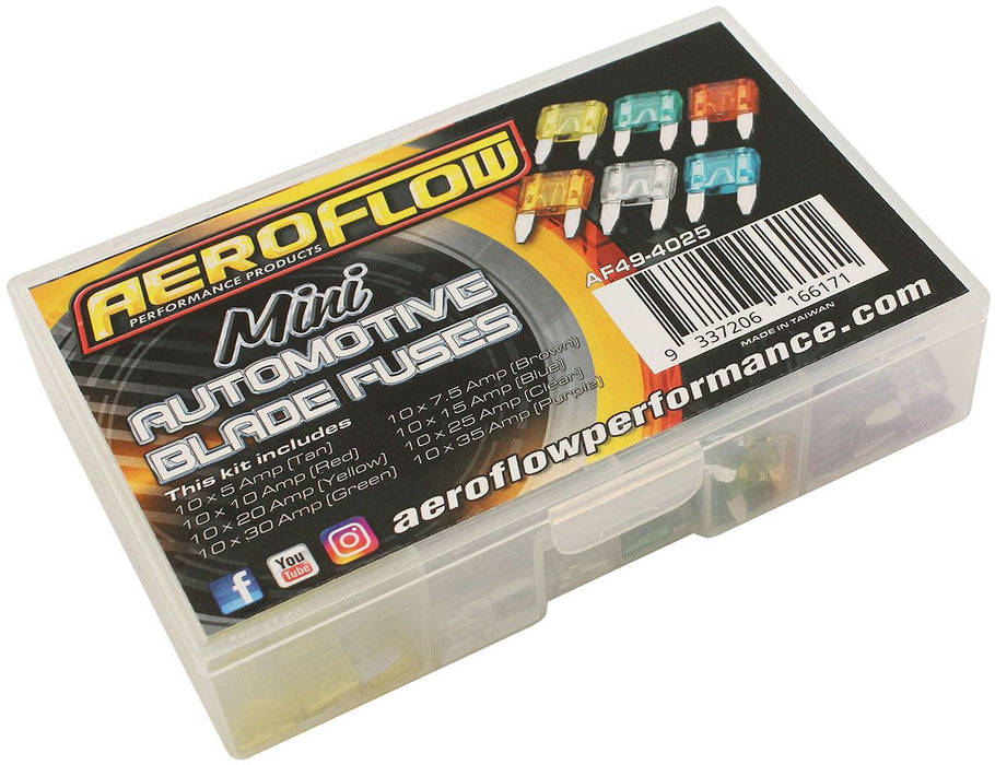 AF49-4025-Aeroflow Bulk Multi Pack Mini Blade Fuses – 80 Pieces  