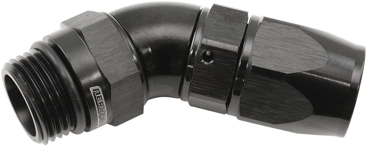 AF582-08-08DBLK - AEROFLOW MALE END -8ORB TO -8AN TEFLON 45 DEGREE HOSE END BLK 