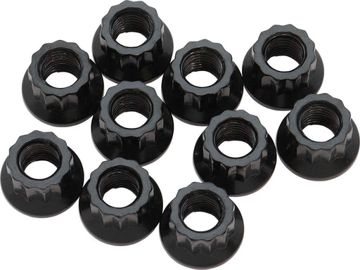 AF34-24-0010- Aeroflow 12-Point Nuts, Chrome Moly Black Oxide, 10-Pack  5/16"-24 Thread, .620" O.D, 7/16" Socket 
