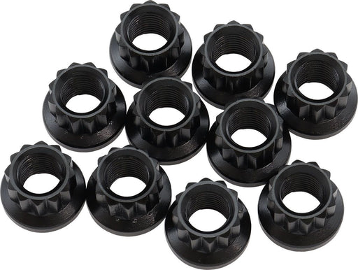 AF34-28-0010- Aeroflow 12-Point Nuts, Chrome Moly Black Oxide, 10-Pack 3/8"-24 Thread, .615" O.D, 7/16" Socket 