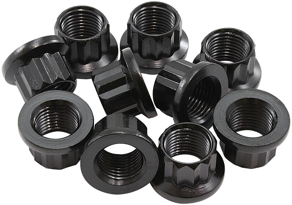 AF34-32-0010- Aeroflow 12-Point Nuts, Chrome Moly Black Oxide, 10-Pack 1/2"-20 Thread, .810" O.D, 9/16" Socket 