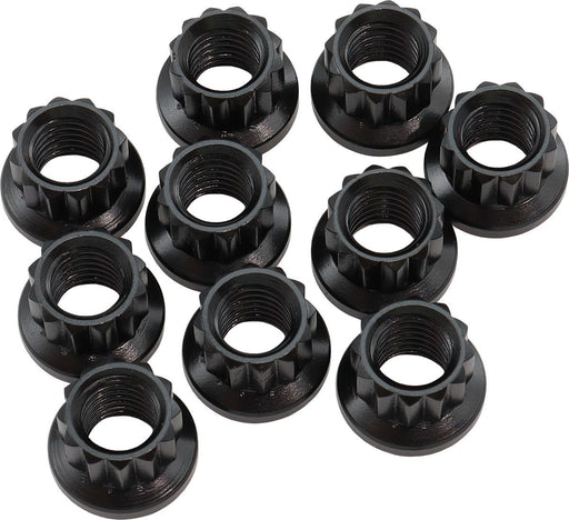 AF34-04-0010- Aeroflow 12-Point Nuts, Chrome Moly Black Oxide, 10-Pack  M10 x 1.50 Thread, 1/2" Socket 