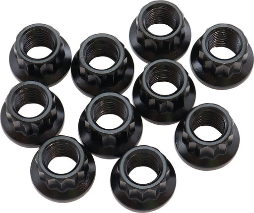 AF34-05-0010- Aeroflow 12-Point Nuts, Chrome Moly Black Oxide, 10-Pack M11 x 1.25 Thread, 14mm Socket 