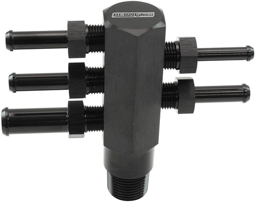 af458-06blk-Aeroflow 3/8" NPT Aluminium Vacuum Tree - Black Finish 1 x 3/16", 3 x 1/4", 1 x 3/8" Barbs Included 