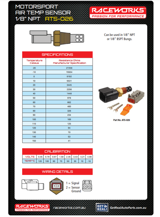 1/8 BSP AIR TEMPERATURE SENSOR & CONNECTOR