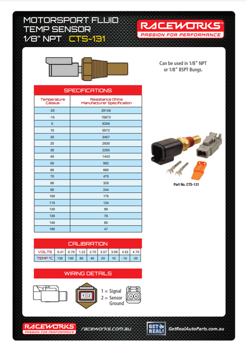 RACEWORKS FLUID TEMPERATURE SENSOR 1/8" NPT