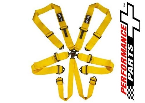 MVP RACING HARNESS, 6 POINT 3" BELTS CAM LOCK, YELLOW SFI APPROVED