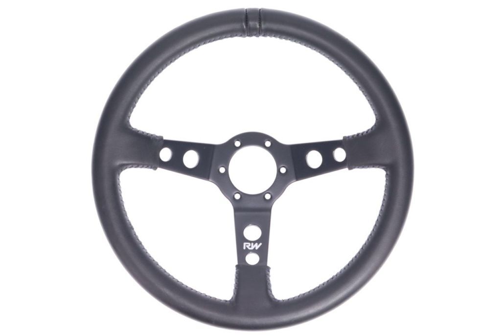Raceworks Leather Dished Steering Wheel - Black/Blue Stitching - Black/Blue Stitching 