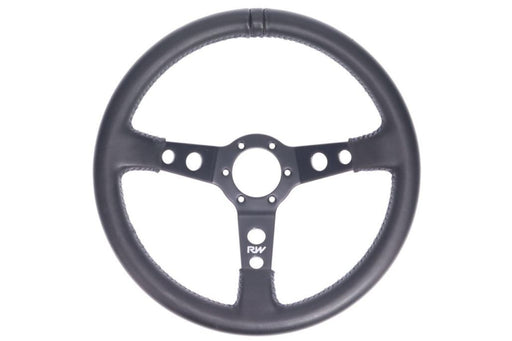 Raceworks Leather Dished Steering Wheel - Black/Blue Stitching - Black/Blue Stitching 