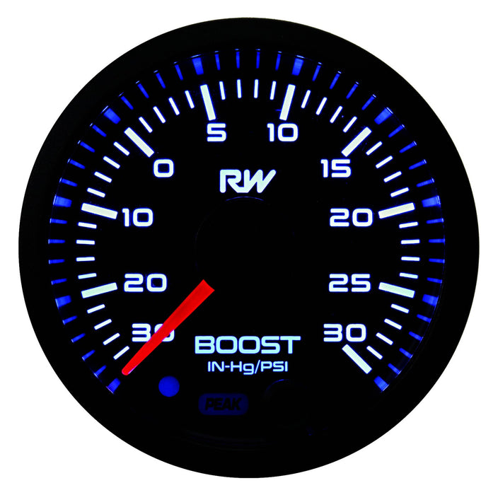 RACEWORKS 52MM ELECTRONIC VACUUM / BOOST GAUGE KIT 30"Hg TO 30psi