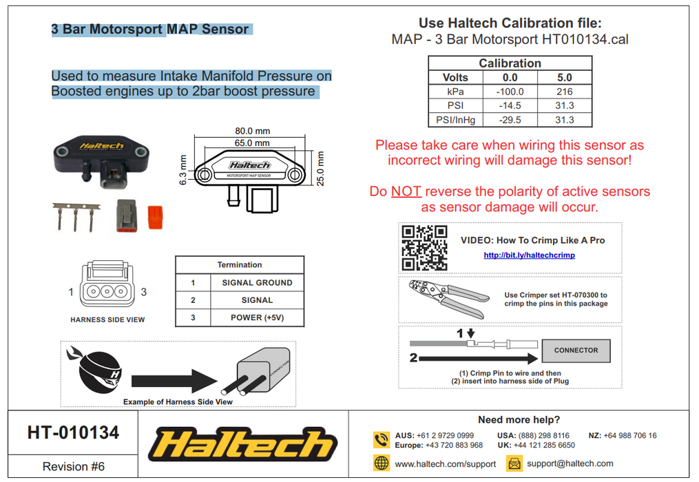 HT-010134 HALTECH 3 Bar MOTORSPORT MAP SENSOR — Performance Parts Plus