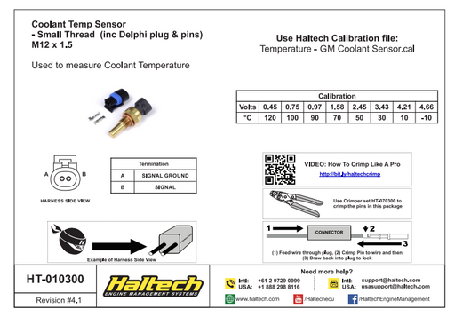 HALTECH COOLANT TEMP SENSOR - SMALL THREAD