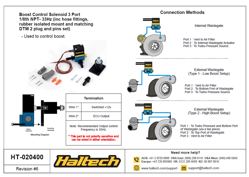 HALTECH BOOST CONTROL SOLENOID 3 PORT 33Hz