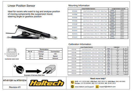 HALTECH LINEAR POSITION SENSOR - 1/2" - 100mm TRAVEL