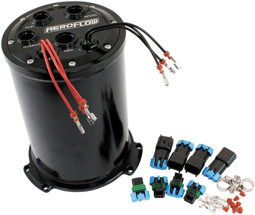  Triple EFI Fuel Pump Round Surge Tank - Black, 5 Liter (1.25 Gal), -10 ORB Outlet With -8 ORB Returns