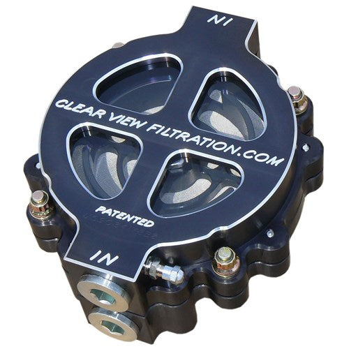 CV100-115-B-6" Hi-Flow See Through Oil Filter - Black Anodised With 115 Micron Element