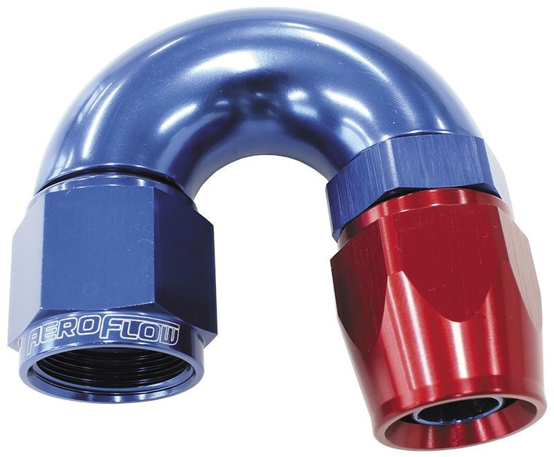 570 SERIES PTFE 180° HOSE END -8AN BLUE/RED