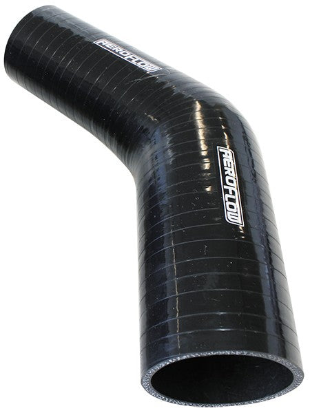 GLOSS BLACK 45° SILICONE REDUCER / EXPANDER HOSE 2-1/2" (63mm) TO 2-1/4" (57mm) I.D 5mm WALL THICKNESS, 140mm LEG