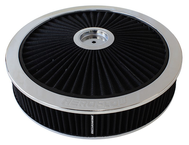 CHROME FULL FLOW 14" x 3" AIR FILTER ASSEMBLY WITH 1-1/8" DROP BASE, 5-1/8" NECK
