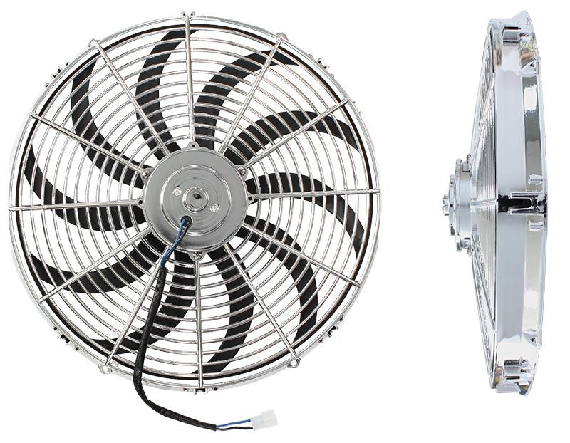 16" CHROME ELECTRIC THERMO FAN - CURVED BLADES - 2000CFM - REVERSABLE
