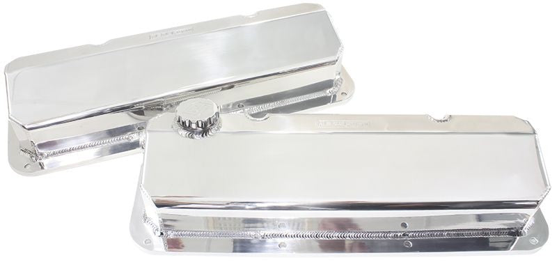 FABRICATED BILLET VALVE COVERS SUIT FORD 302-351C, POLISHED WITH -12 ORB BREATHER PORTS