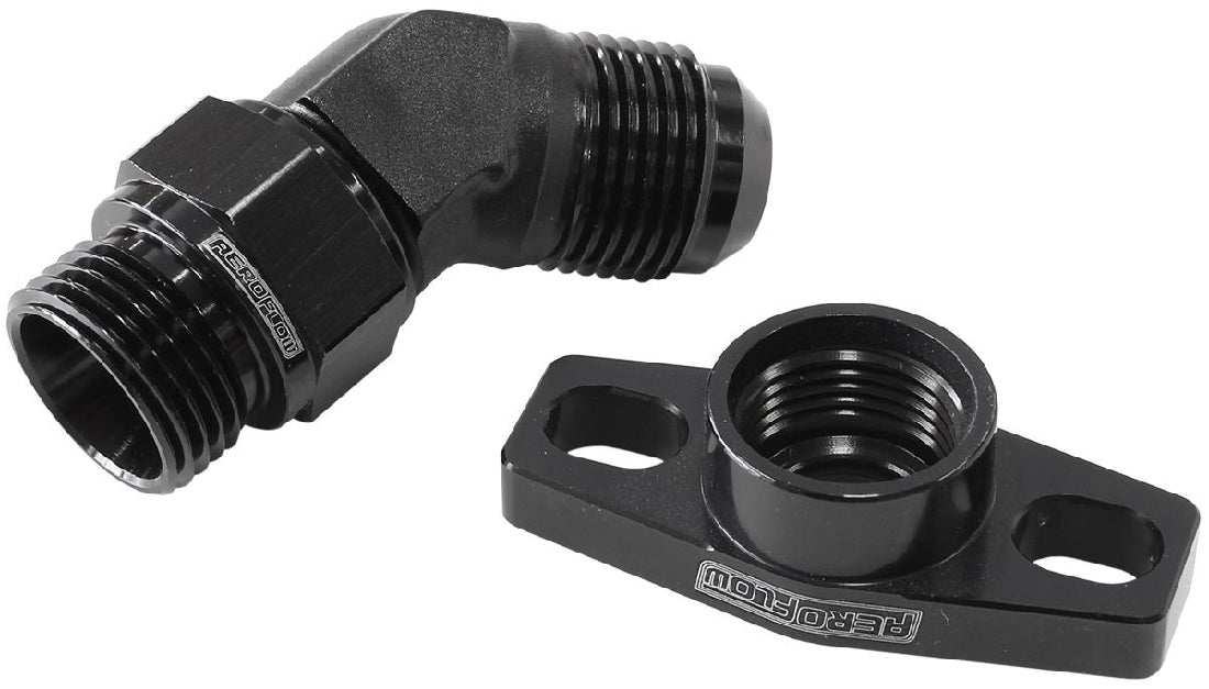 45° TURBO DRAIN ADAPTER WITH -10AN FITTING, 38-44mm BOLT CENTRES