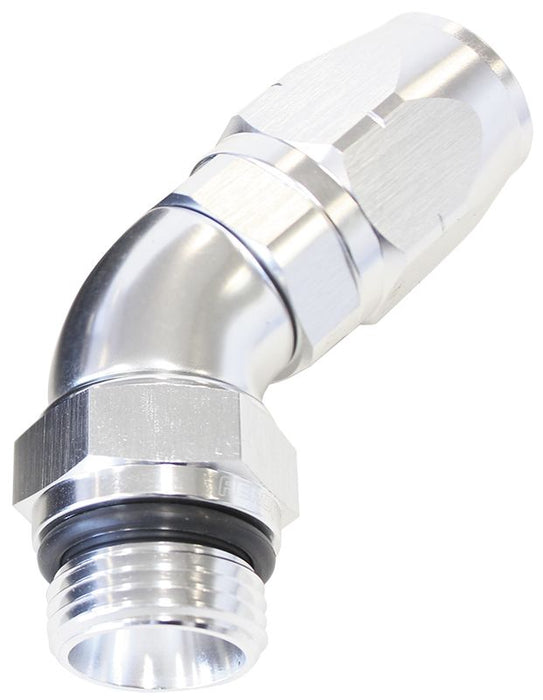 45° MALE ORB FULL FLOW SWIVEL HOSE END -16 ORB TO -12 HOSE SILVER