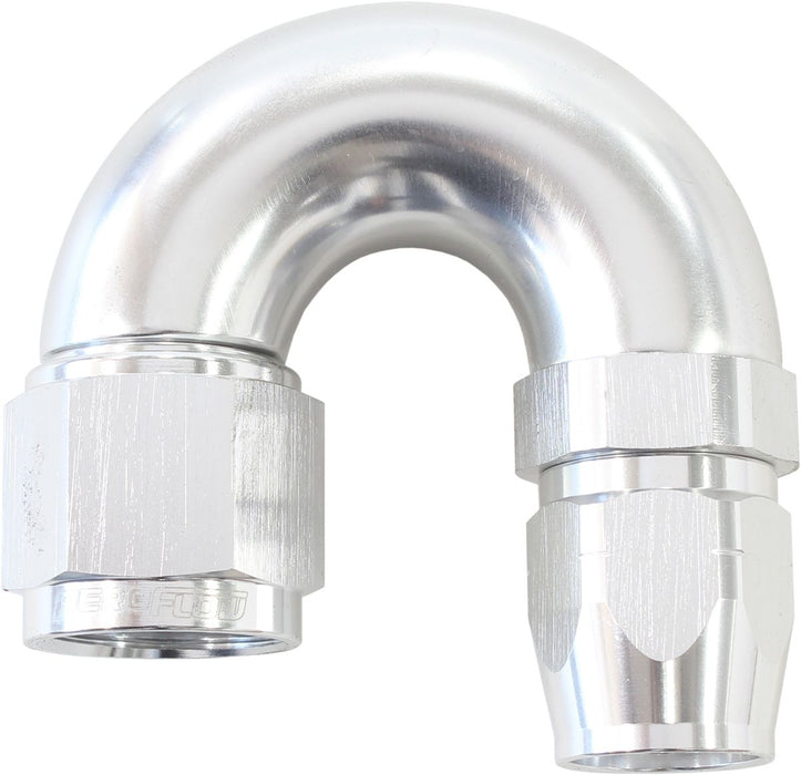 550 SERIES CUTTER STYLE ONE-PIECE SWIVEL 180° STEPPED HOSE END -8AN TO -6 HOSE SILVER