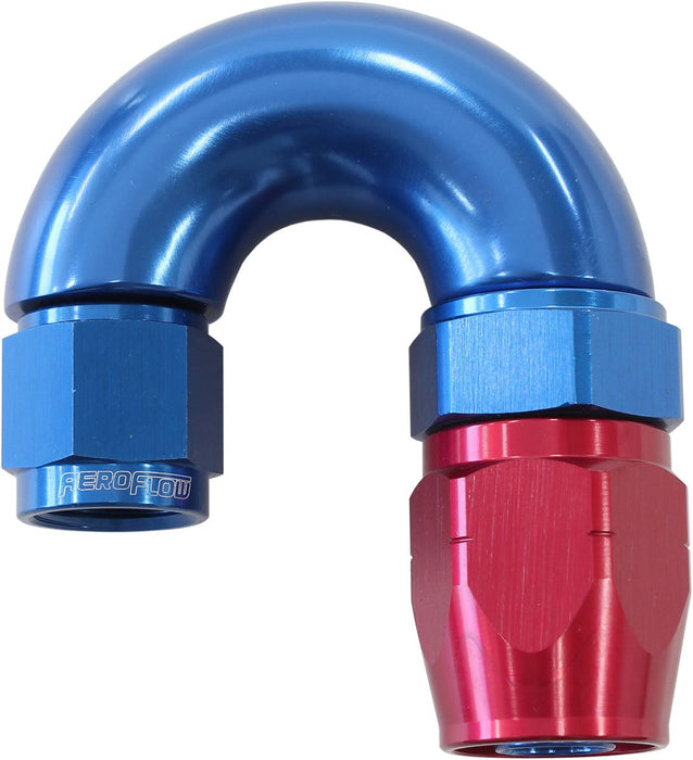 550 SERIES CUTTER STYLE ONE-PIECE SWIVEL 180° STEPPED HOSE END -6AN TO -8 HOSE BLUE/RED