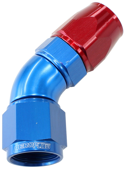 570 SERIES PTFE 45° HOSE END-20AN BLUE/RED